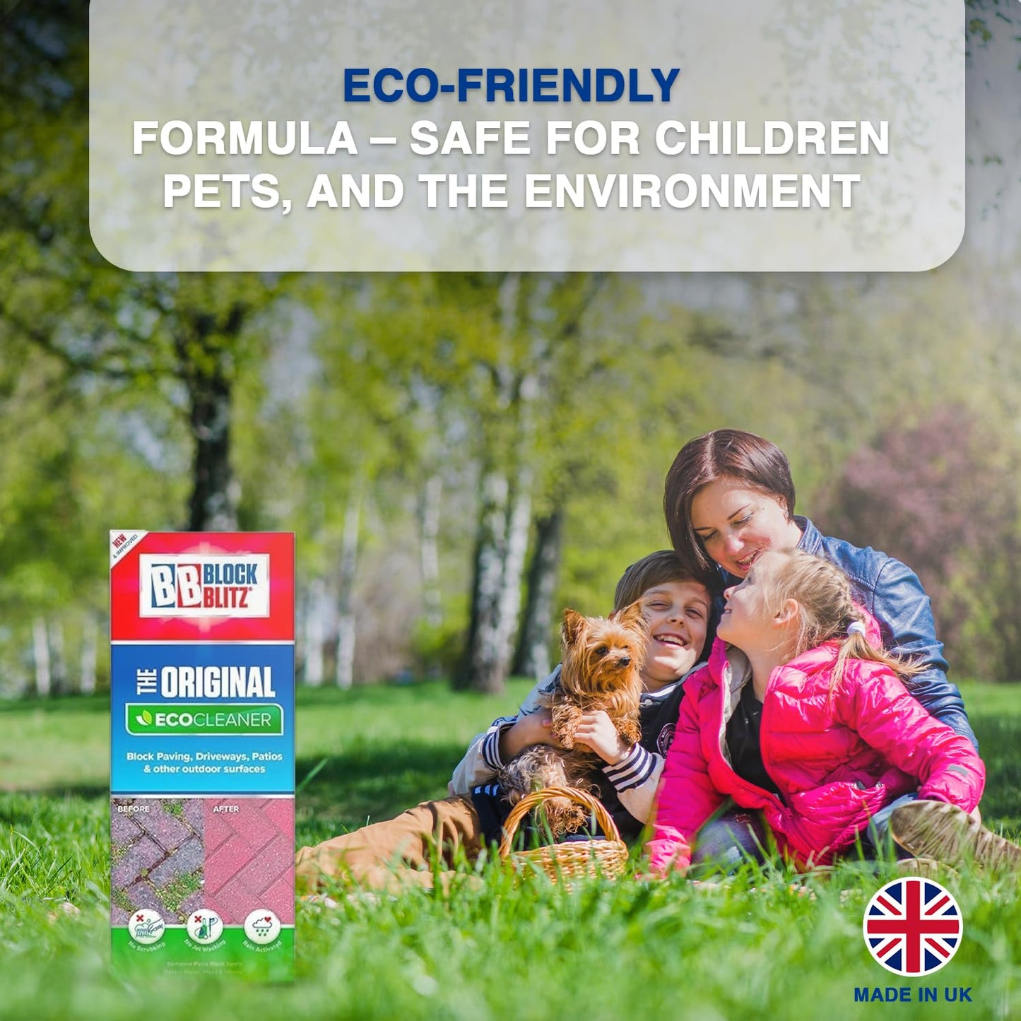 Block Blitz Block Paving Eco Cleaner. Removes and Prevents Algae, Moss, and Black Spot. Deters Weed Growth for up to 6 Months. 6 x Pouches. Treats 30 sq/m.