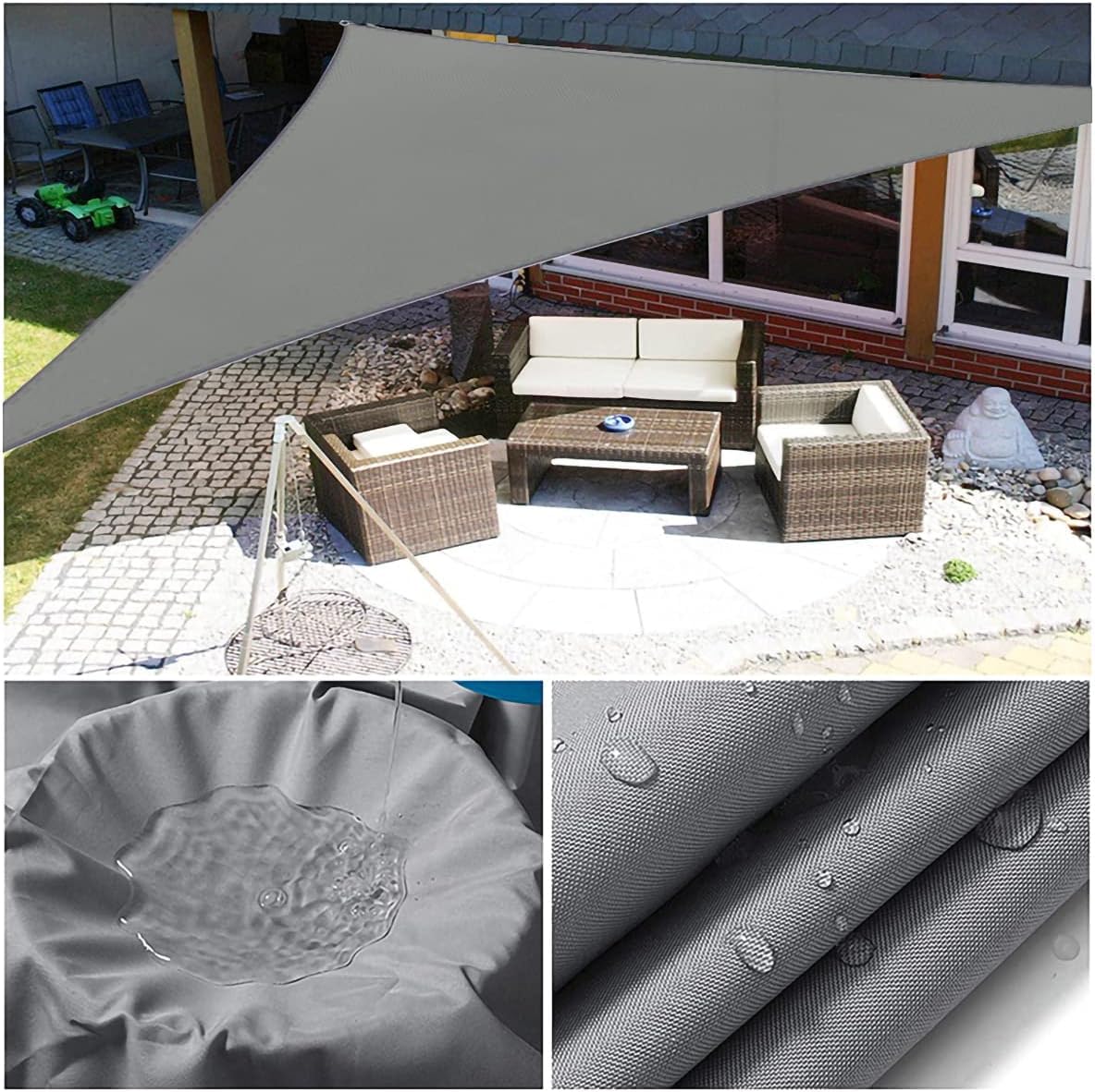 Triangle Sun Sail Shade Waterproof, 3mX3mX4m Grey Garden Sail Right Angle Garden Canopy with 4 Sizes Optional, 3 Ropes, UV Block, Patio Sunshade Sunscreen Awnings Hot Tub Shelter for Outdoor
