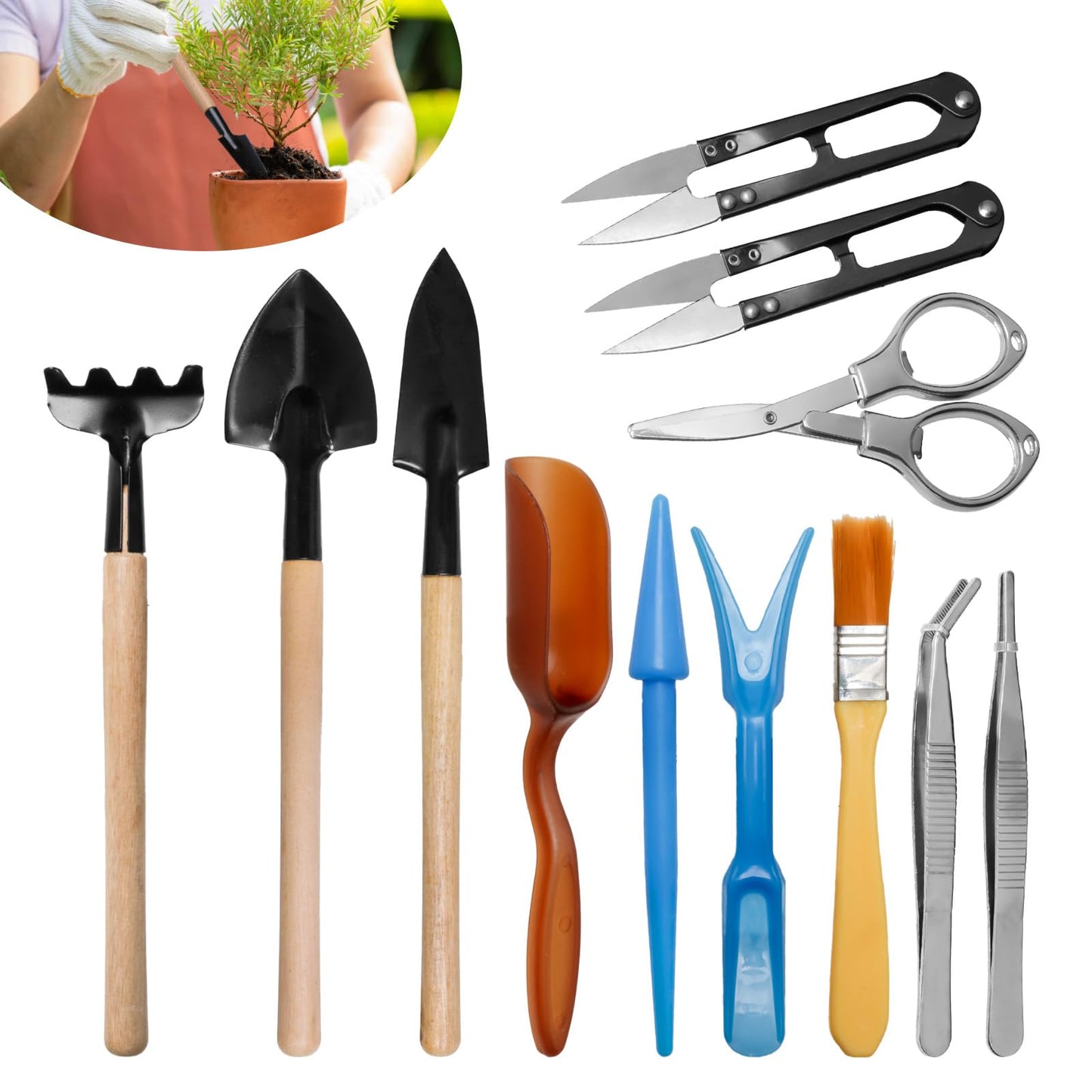 LANAFAY 12Pcs Mini Gardening Tools Set, Succulent Plants Tools Set, Gardening Transplanting Tools, Indoor Tiny Gardening Kit, House Plant Accessories Set for Indoor Miniature Fairy Garden Plant Care