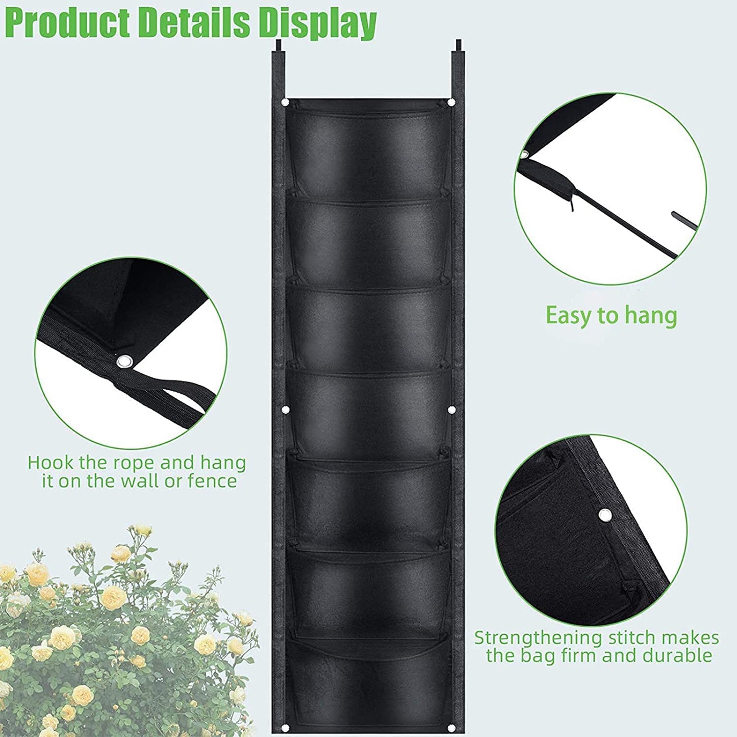 WAIZHIUA 2 Pack Wall Planting Bags 7 Pocket Wall Hanging Planter Planting Grow Bags Vertical Hanging Plant Bags Garden Wall Planter for Yard Garden Home Decoration