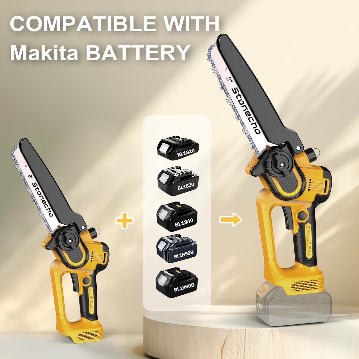 Stonecho Mini Chainsaw 8 Inch, 2x4000mAh Battery Chainsaw with Oiler System, Brushless Motor Mini Chainsaw Cordless, 36.5FT/S Chain Speed Handheld Electric Mini Chainsaw for Garden Tree Branch Cutting