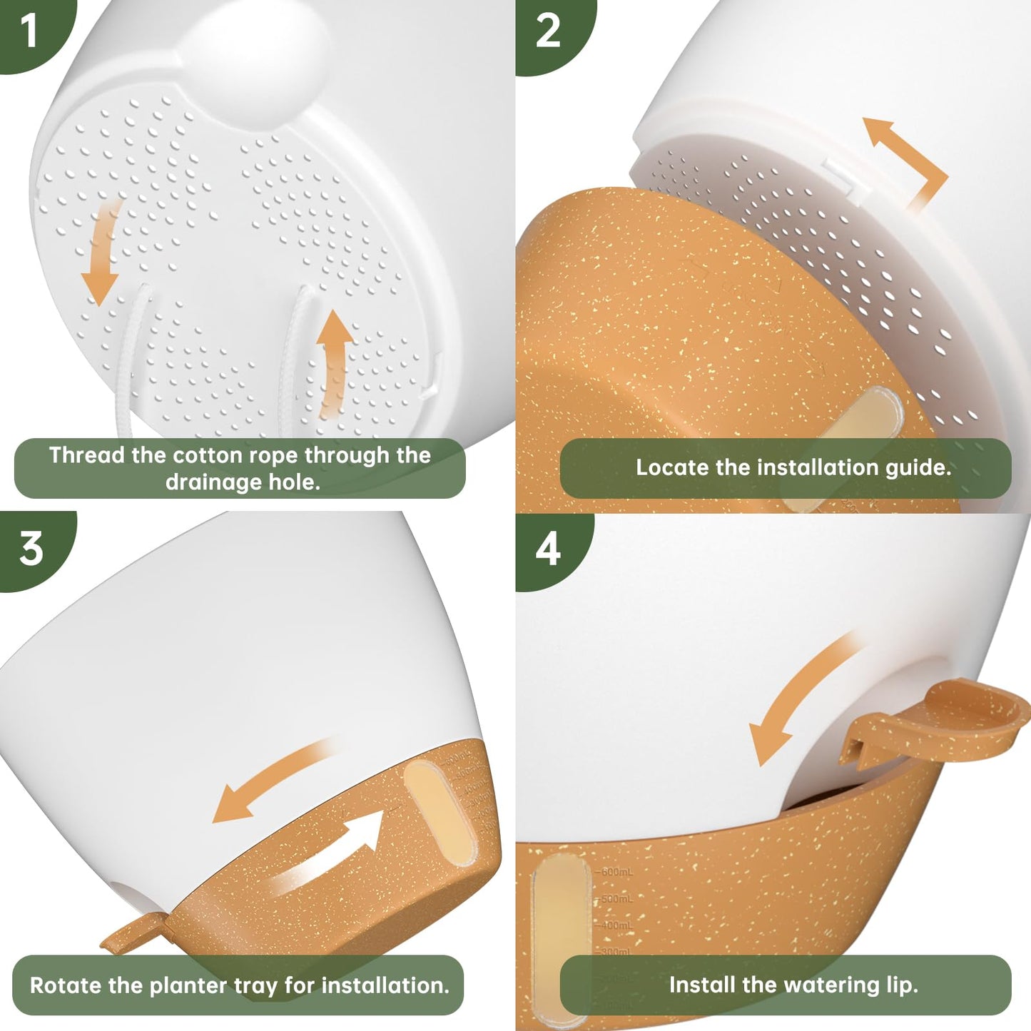 ZMTECH 25 cm Plant Pots with Drainage Holes Saucer Self Watering Planters with Watering Inlet Plastic Flower Pot for Indoor Outdoor Plants (Set of 2, White)