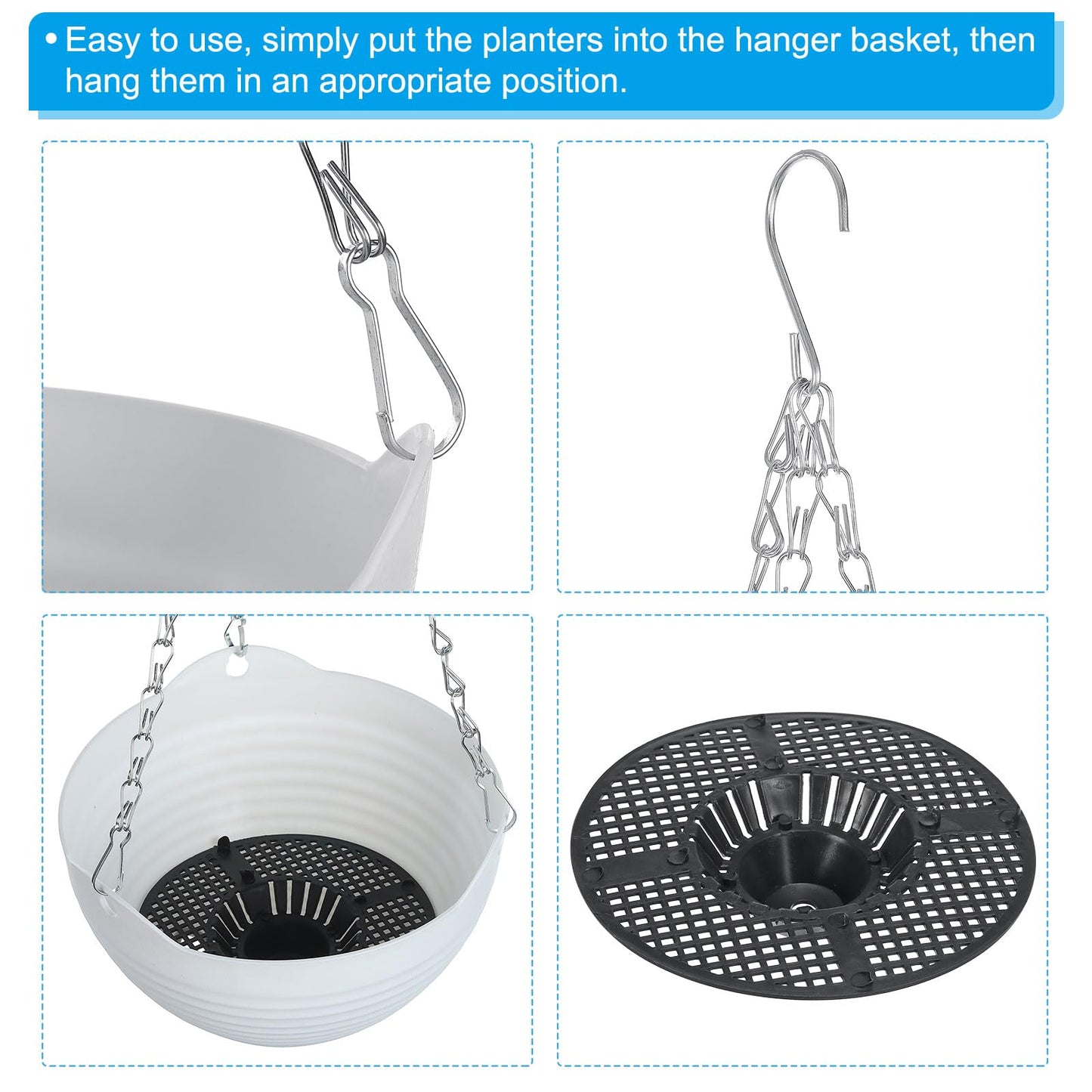PATIKIL Plastic Self-Watering Hanging Planters, 3 Pack 8 Inch Garden Flower Pot Container Baskets with Chain and Drainer for Indoor Outdoor, White
