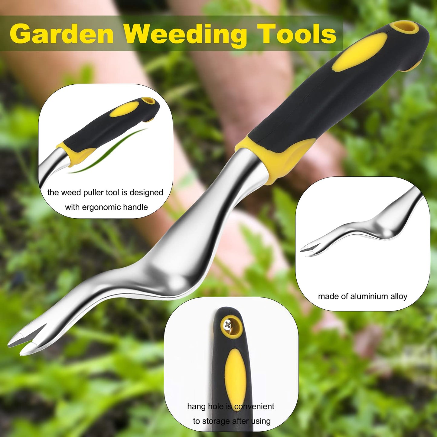 Garden Weeder Hand Weeding Tool Weed Removal Stainless Steel Handle Weed Deep Digger Grass Lawn Trimming Remover Fork Puller for Weeds Eradicate