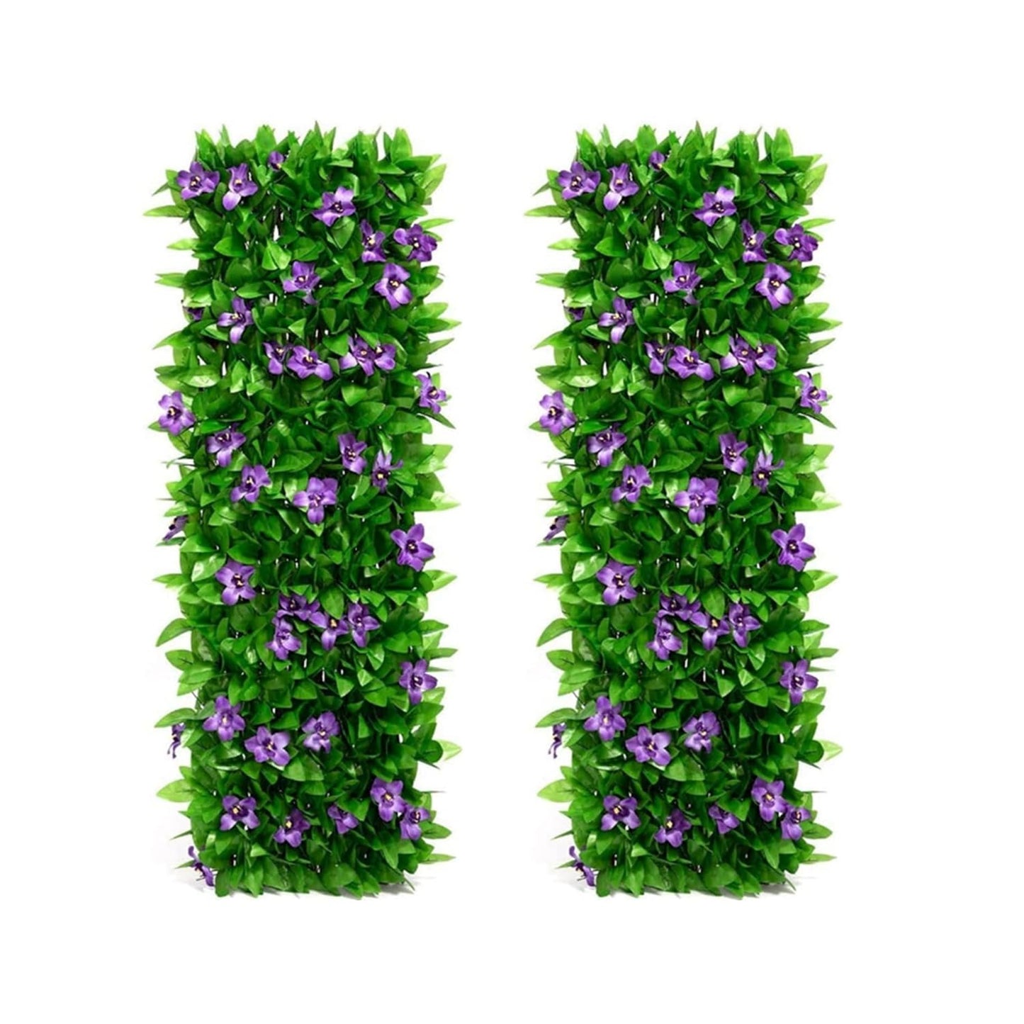 Expanding Garden Trellis Panels 200x40cm,Expandable Garden Fence Screening with Artificial Ivy and Violet Flower,Garden Greenery Leaf Backdrop Decoration (2pcs)