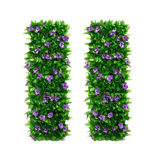 Expanding Garden Trellis Panels 200x40cm,Expandable Garden Fence Screening with Artificial Ivy and Violet Flower,Garden Greenery Leaf Backdrop Decoration (2pcs)