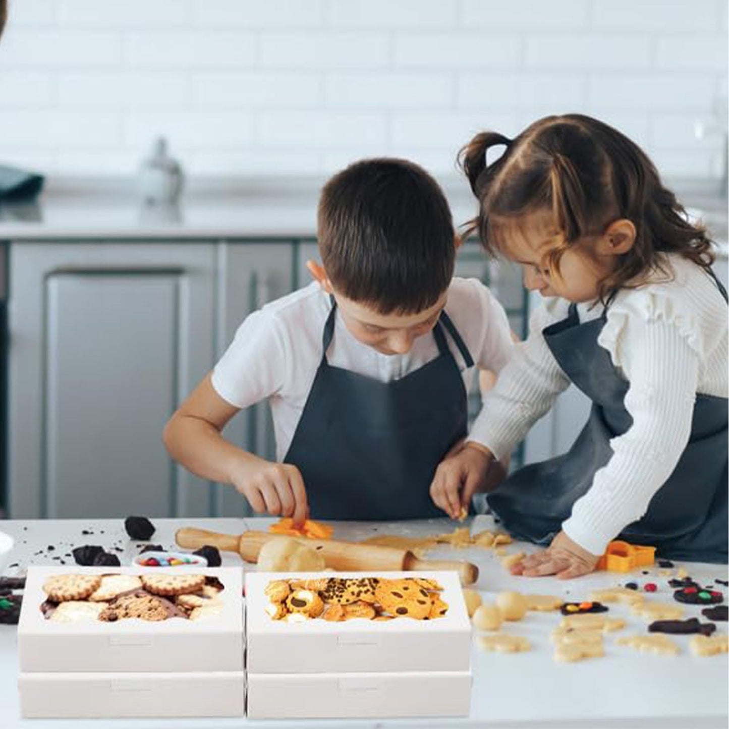 YankMooM 15Pack Cake Boxes with Window,21.5x13.5x5cm White Bakery Boxes with Display Cookie Packing Boxes for Cakes,Donuts,Muffins,Macaroon and Gift Packing