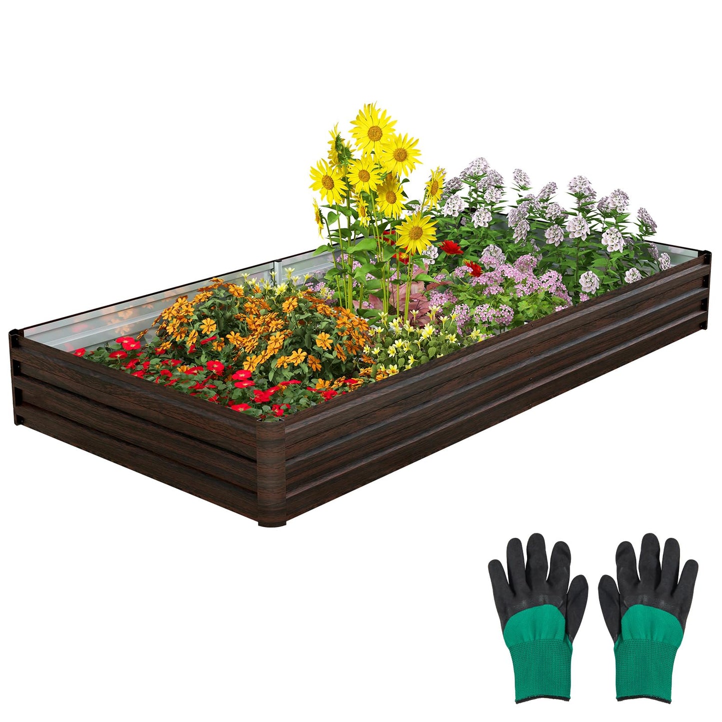 COSTWAY 240 x 120 x 30 cm Raised Garden Bed, Metal Rectangular Elevated Planter Box with Open Bottom & Reinforced Bracket, Indoor Outdoor Vegetable Fruit Flower Herb Growing Box Container