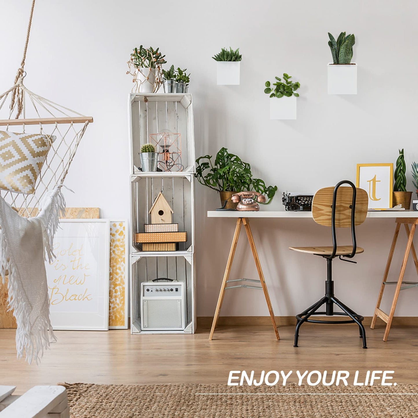 BOFUNX 3Pcs Wall Mounted Flower Pots, 3 Sizes Metal Wall Planter Hanging Flower Pots Wall Plant Container for Home Wall Decoration