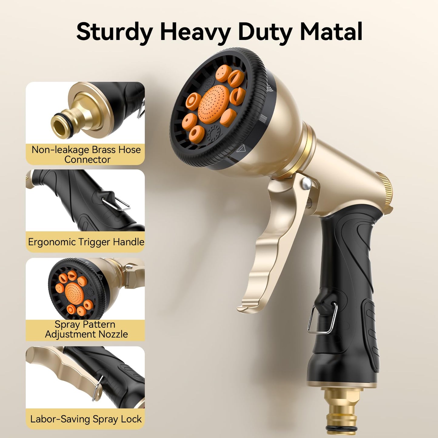 VOXON Hose Pipe Spray Gun, Heavy Metal Garden Hose Spray Gun with 9 Patterns, High Pressure Sprayer with Non-Slip Grip, for Plants Watering, Car Washing and Pet Showering