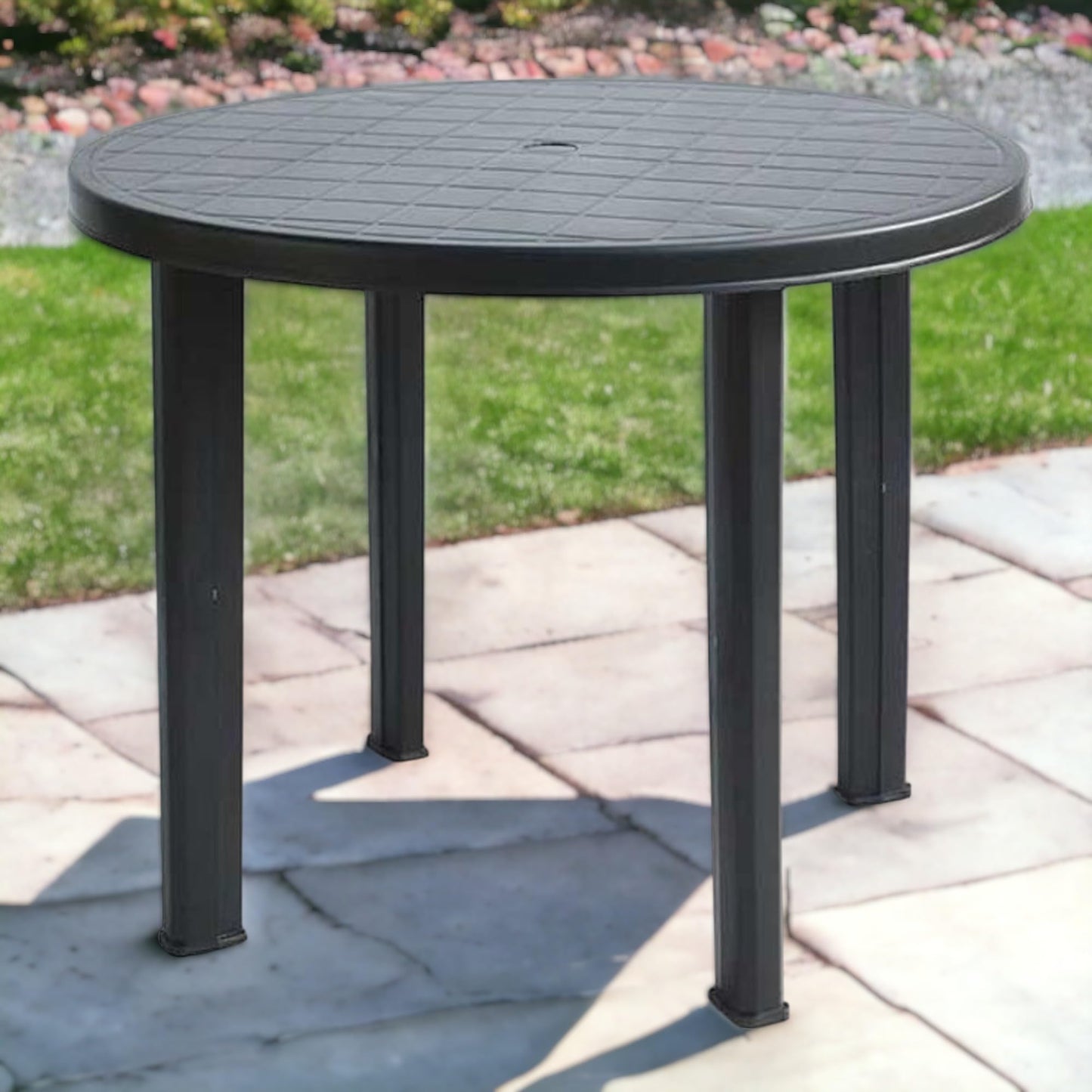 URBNLIVING 90cm Round Black Outdoor Bistro Drinks Table Plastic Garden Patio Dining Furniture Outdoor Side Table