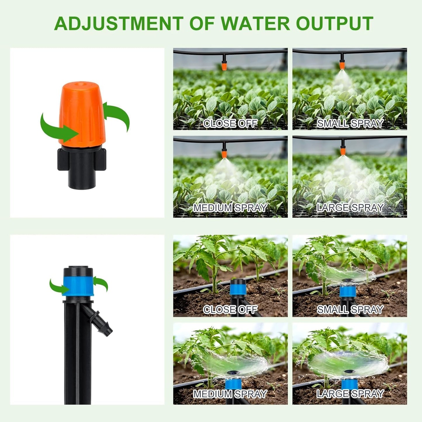 OAHAO 240FT Drip Irrigation System Kit, Automatic Garden Watering Misting System with 1/2 inch Hose 1/4 inch Distribution Tubing Drip Emitters Drip Spray 2 in 1 Nozzle for Greenhouse, Yard, Lawn