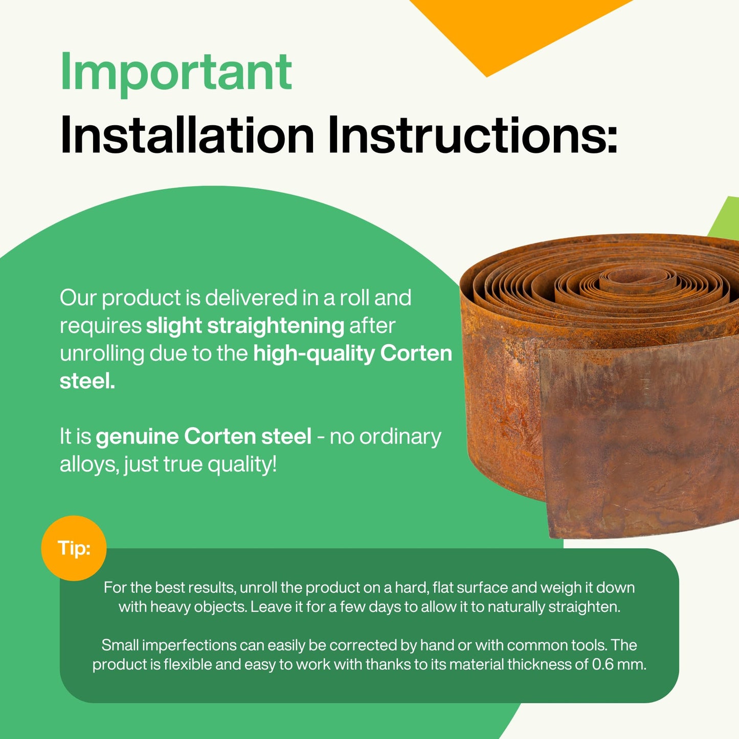 UNIGARDIA Corten Steel Lawn Edging 10 m - Metal Garden Edging 14 cm High - Easy to install - Pre-Rusted Garden Edge Border, Incl. 1 Pair of Assembly Gloves