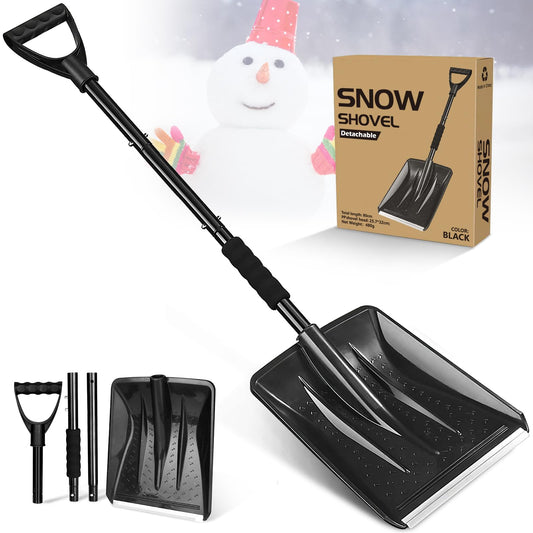 PLACHIDAY Snow Shovel, New Upgrade Large-Capacity Lightweight Aluminum Portable Snow Shovel, Perfect for Garden, Car, Camping with Extra Ice Scrape(Black)