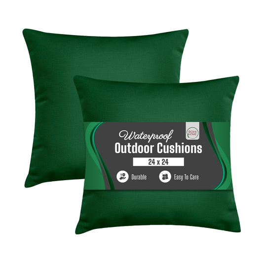 Rohi Waterproof Outdoor Cushions 2 Pack Filled – Decorative Waterproof Cushions for Garden, Patio, Couch, Tent, Balcony and Sofa (Dark Green, 18" x 18")