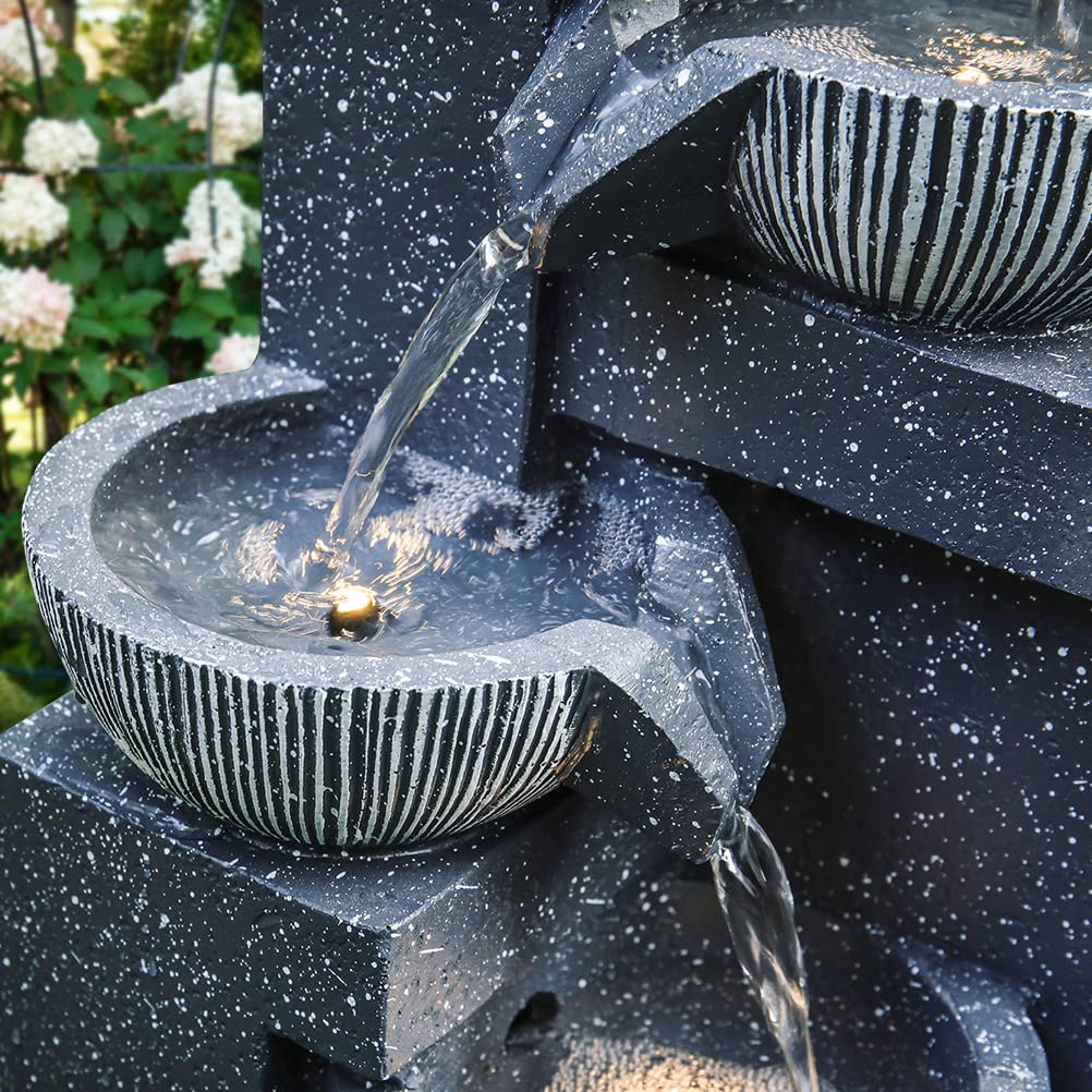 BTGGG Water Feature Outdoor Fountain Rockery Decoration Solar Powered Garden Ornament with LED Light, 19 x 51cm Size Fit for Garden, Pond, Terrace, Balcony