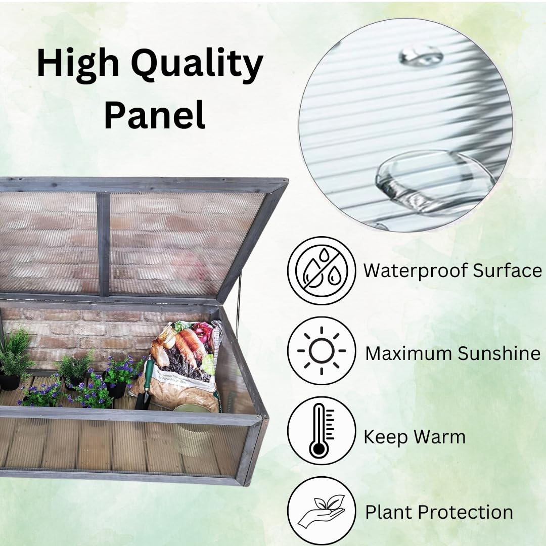 Garden Mile Wooden Mini Cold Frame Small Garden Greenhouse Growing Plant Protection Waterproof Weather Resistant Suitable for Outdoor Vegetables, Flowers and Seed Germination (Grey)