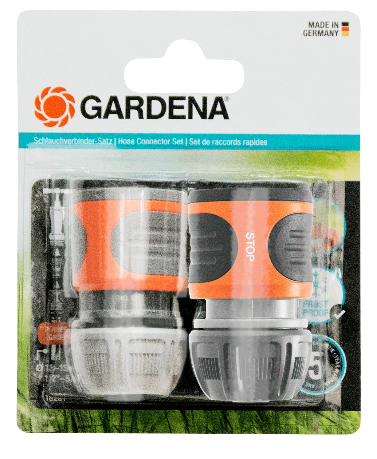 Gardena Hose Connector Set 13 mm (1/2 inch) and 15 mm (5/8 inch): For the beginning and end of the hose, connector to fit all Original system parts, UV and frostproof (18279-20)