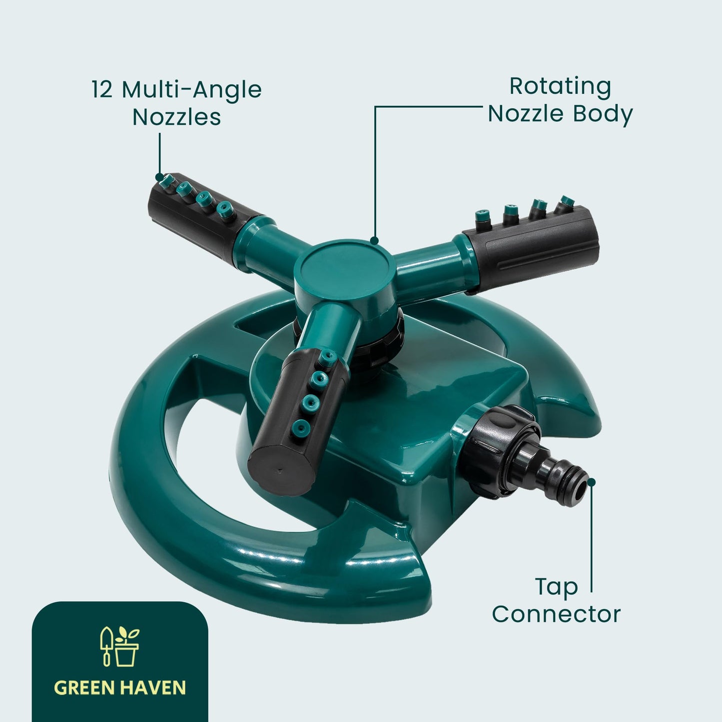 Green Haven Sprinkler 360° Rotation Attachment for Garden Hose, Premium Automatic Lawn Water Sprinkler with 3 Arms, Large Coverage Water Sprinklers for Lawns, Blue Green