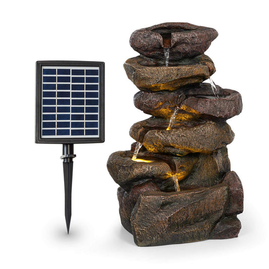 blumfeldt Savona Solar Fountain - Water Feature, Includes Solar Panel, Power: 2.8 Watts, Lithium-ion Battery (Approx. 5h Running Time), LED Lighting, Material: Polyresin, Frost-Resistant, Stone Look