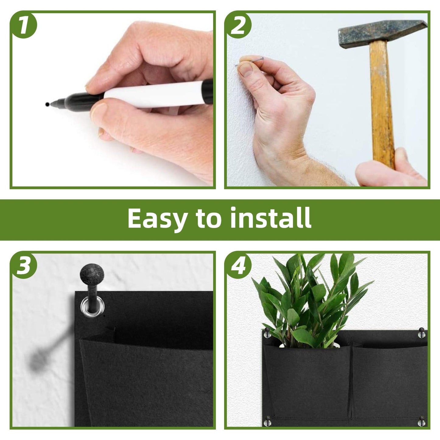 WHATWEARS Hanging Planting Grow Bags, 18 Pockets Hanging Vertical Wall Planter Wall Mounted Grow Bag Outdoor Indoor Gardening Vertical Greening Flower Container, Planting Bags(1.0 m × 0.5 m, Black)