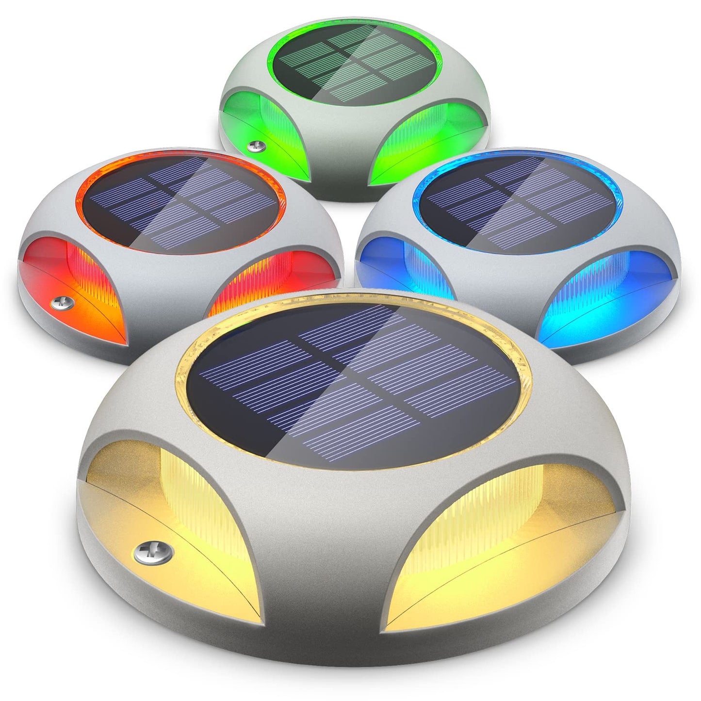 Siedinlar Solar Deck Lights Outdoor Solar Powered Decking Lights Waterproof Solar Ground Lights Solar Lights Outdoor Garden for Pathway Driveway Step Dock 4 Pack (Warm White/RGB Changing)