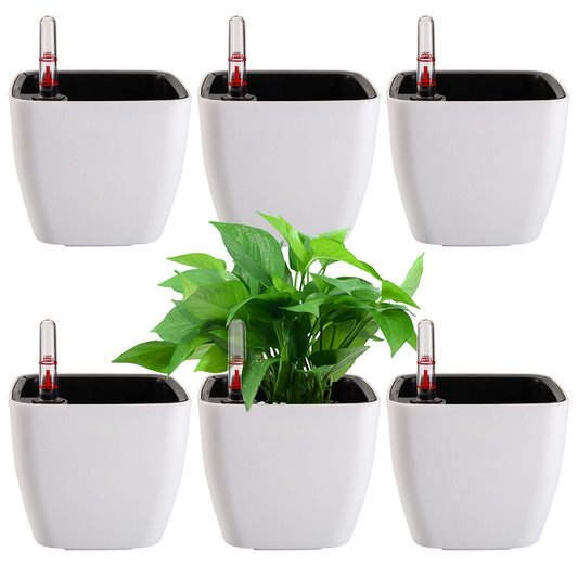 yarlung 6 Pack Self Watering Planter with Water Level Indicator, 5 Inch/12.7cm Plastic Plant Flower Pots Nested Container for Indoor Plants, Herbs, Aloe, Outdoor Gardening