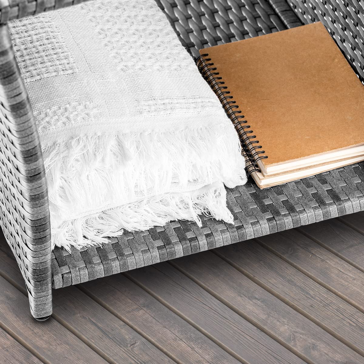 CASARIA® Polyrattan Garden Side Table WPC Table Top | 45x45x40cm 80kg Load Capacity | Weatherproof Outdoor Patio Deck Balcony Furniture Coffee Table | Adjustable Levelling Feet | Grey