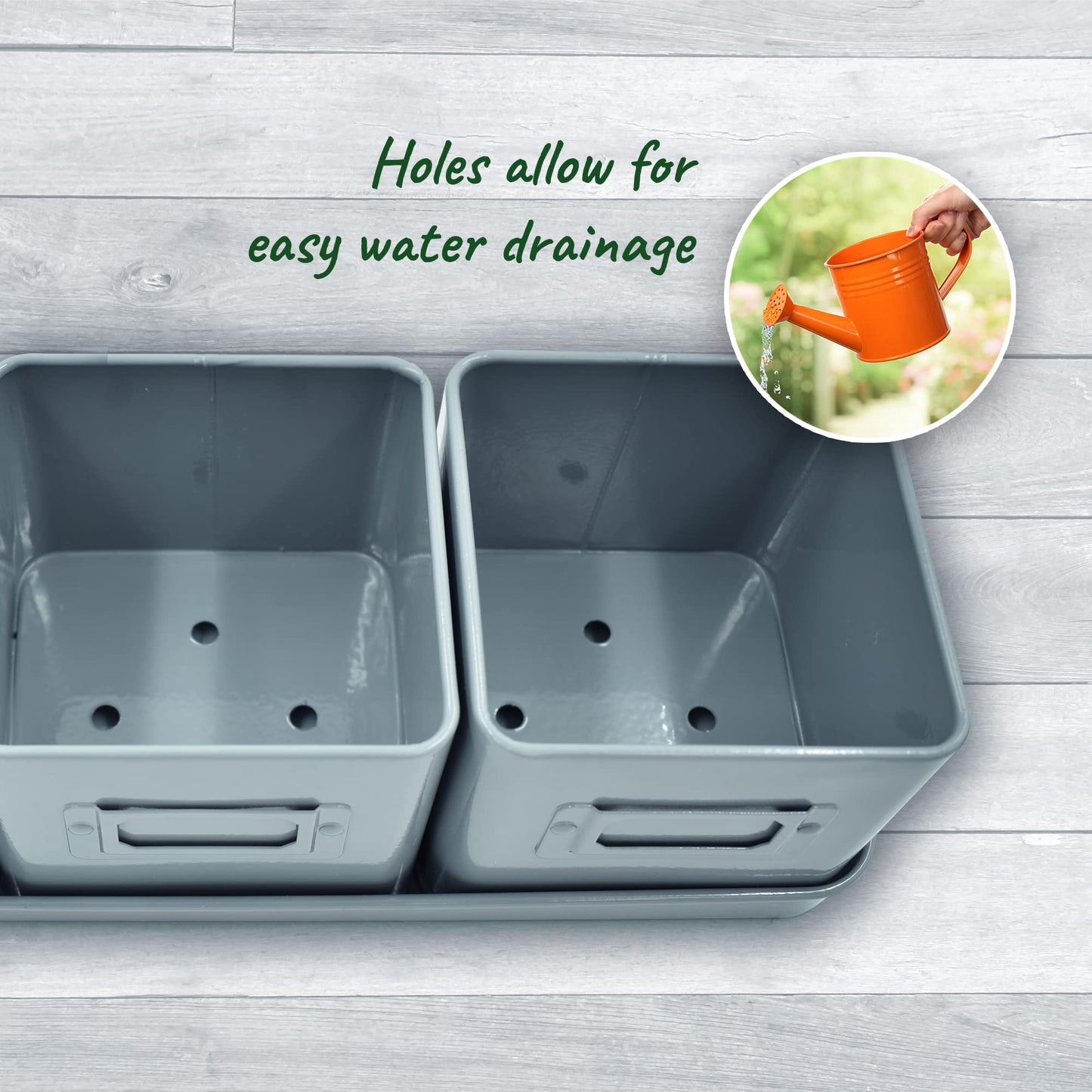 Green Thumbz Herb Pots for Kitchen Windowsill - Set of 3 Charcoal Grey Herb Planter Indoor with Leather Handled Tray - Ideal for an Indoor Herb Garden, Plants and Flowers - Labels Included