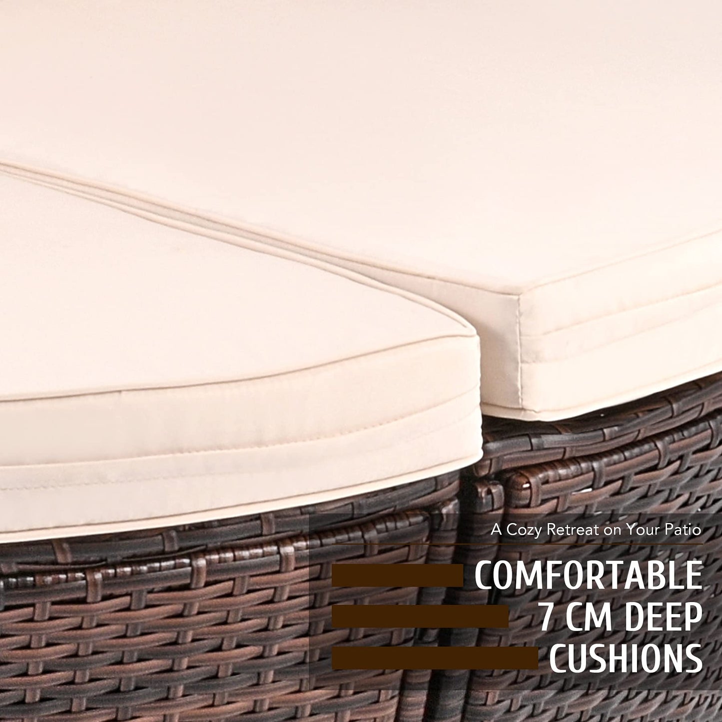 VONLUCE 4 Piece Modular Wicker Garden Daybed, Outdoor Sectional Sofa Set with Rattan Daybed or 4 Chairs, Retractable Canopy and Pillows, Beige