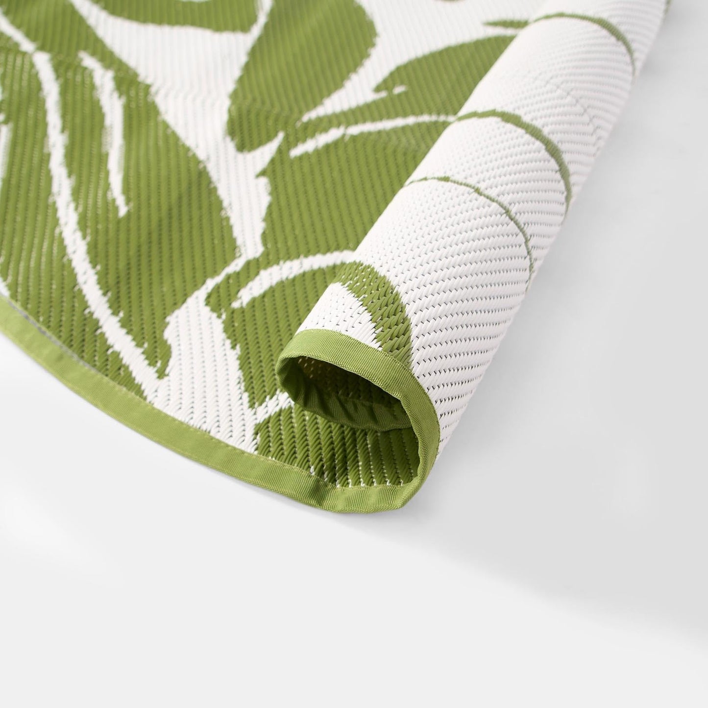 Dreamscene Outdoor Rugs for Garden Palm Tree Leaf, Green Round Outdoor Rug Garden Mats Water Resistant Foldable Easy Storage Summer Patio Decking Reversible, 170cm