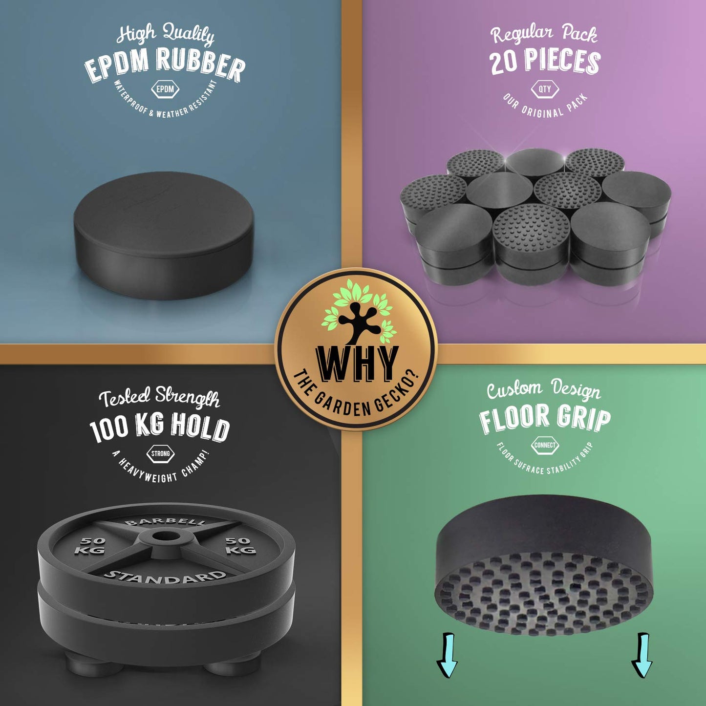 The Garden Gecko Invisible Pot feet for Outdoor Plant pots and Flowers Solid Rubber Pot risers with Enhanced Non-Slip Surface Grip | 20 Pack.