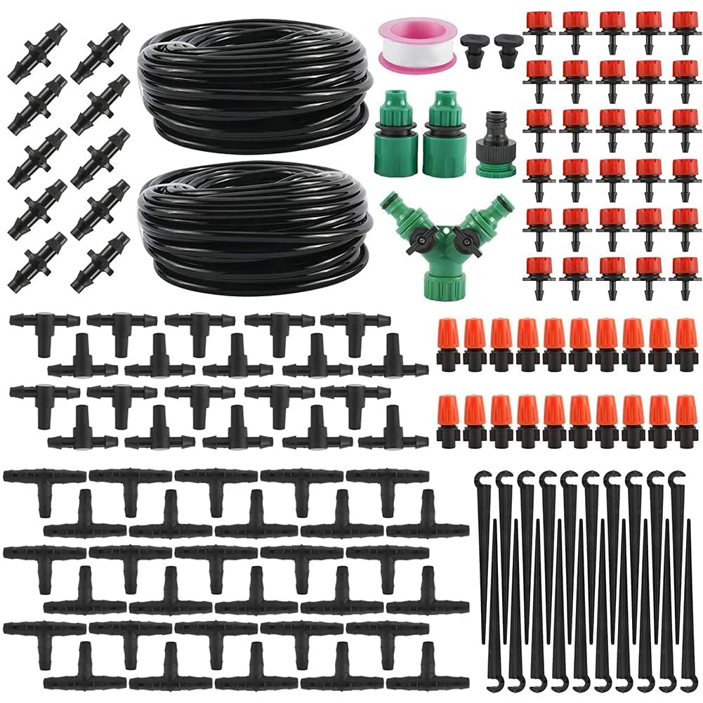 30m Garden Drip Irrigation Kits, DIY Plant Watering Kit Automatic Irrigation System with Adjustable Nozzle Sprayer and Dripper Automatic for Lawn, Garden, Patio