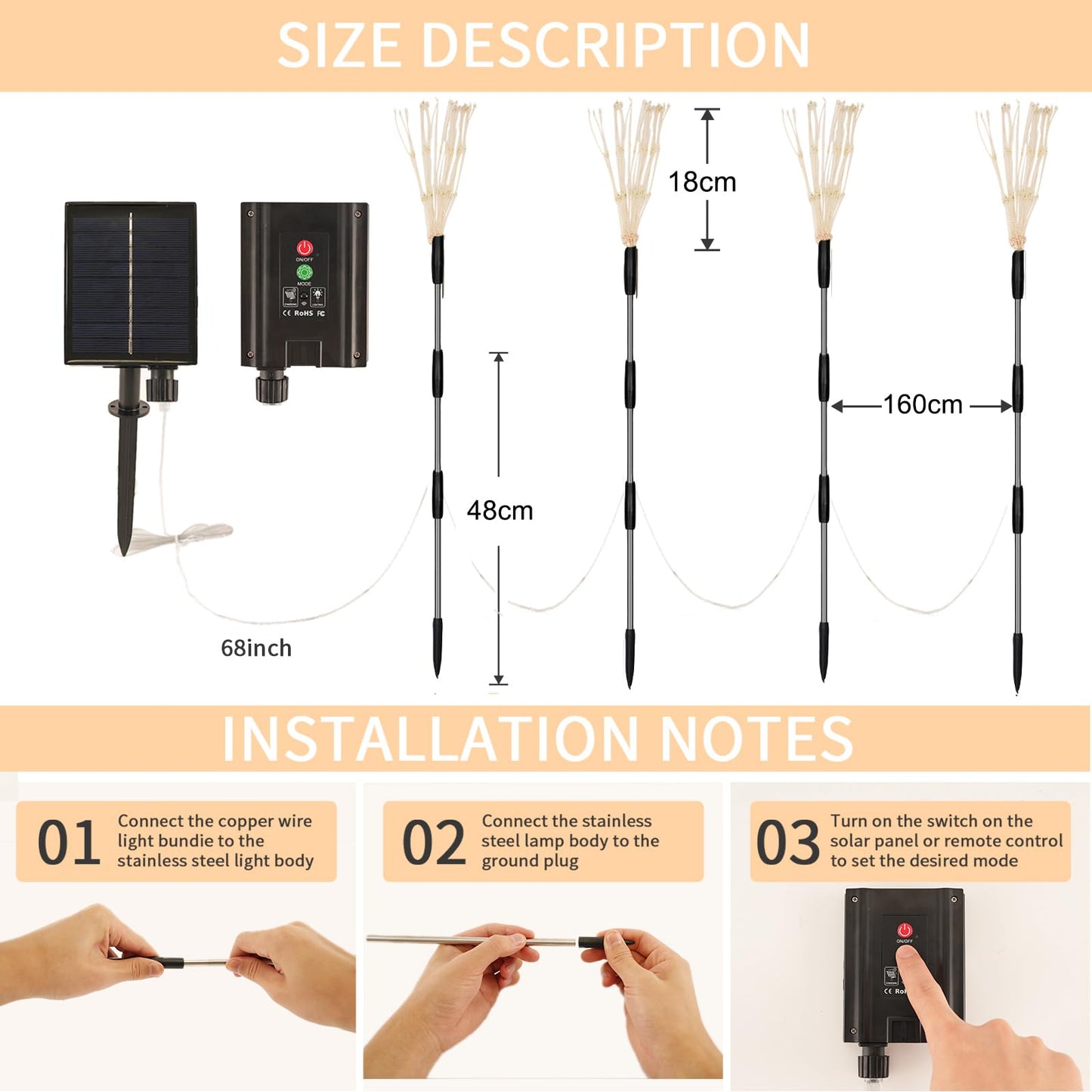 AcaJoe Solar Garden Lights Outdoor 4 Pack 480 LED Firework Path Lights Solar Powered Starburst Fairy Lights Waterproof 8 Lighting Modes with Remote Control for Patio Christmas Party Yard Decorative