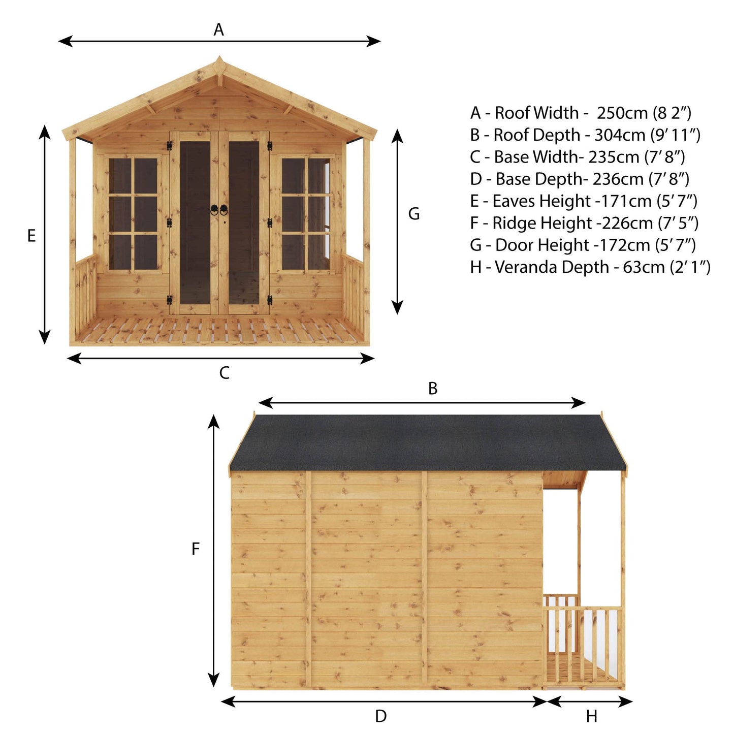 WALTONS | 10 x 8 Wessex Wooden Summerhouse | Apex Roof | Shiplap Tongue and Groove | Garden Room Sun House | 10 Year Anti Rot Guarantee | 10 x 8 10ft 8ft