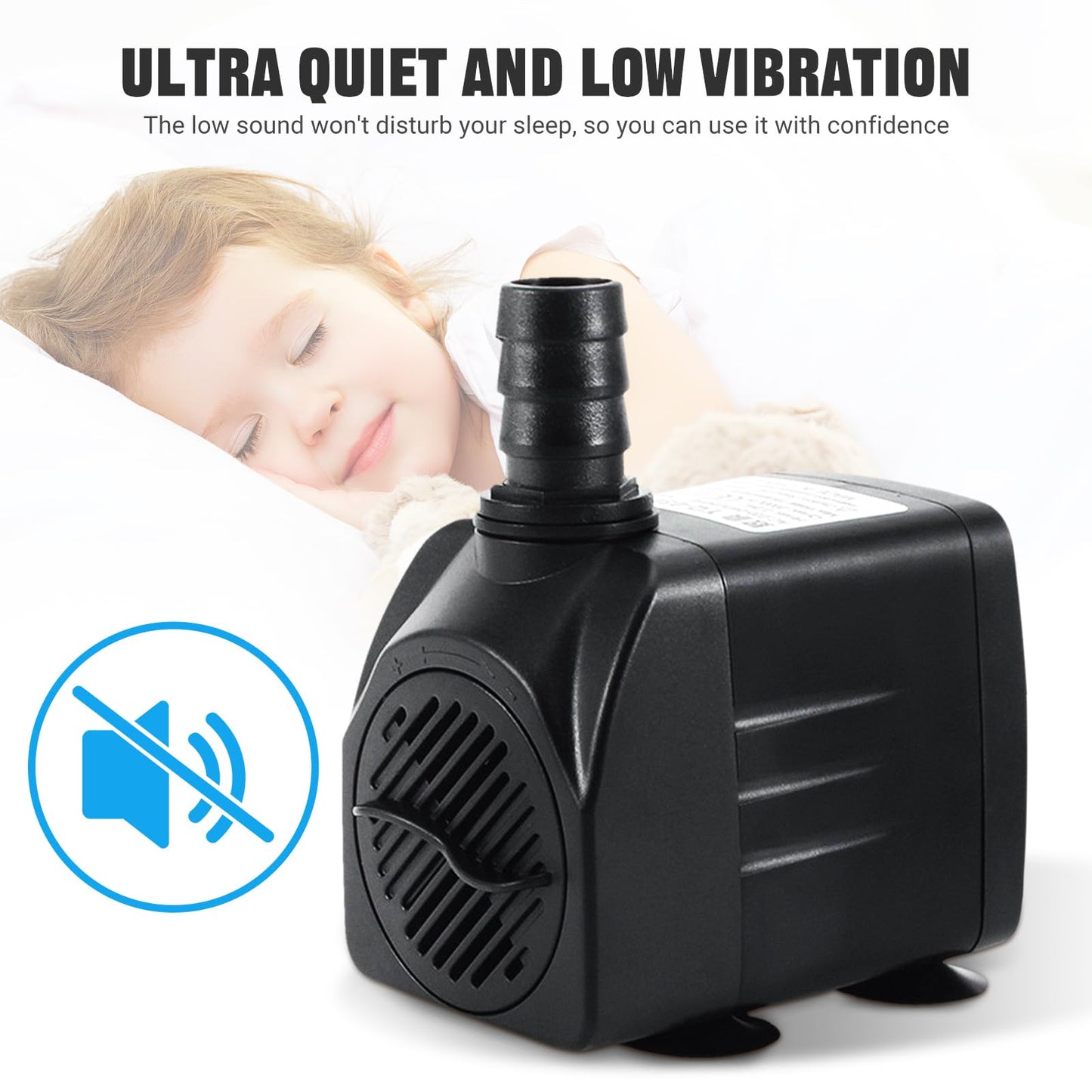 Submersible Water Pump, Ultra Quiet Water Feature Pump 1500L/H 25W Aquarium Water Pumps for Fountain Pond Aquarium Fish Tank Pump Replacement Pump with 3 Nozzles