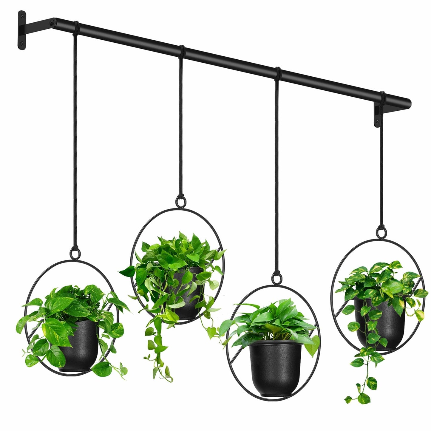 Mutool Hanging Planter Pots for Indoor Herb Garden, 4 Pack Garden Hanging Basket Kit with Melamine Planters, Hanging Rope & Modern Wall and Ceiling Hanging Plant Holder, Black