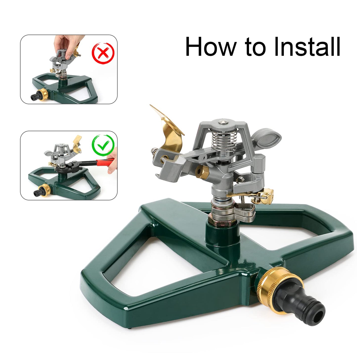 STYDDI Impulse Water Sprinkler with Metal Base, Heavy Duty Adjustable Circular Zinc Pulsating Impact Sprinkler for Yard and Grass Irrigation, 360 Degree Lawn Sprinkler