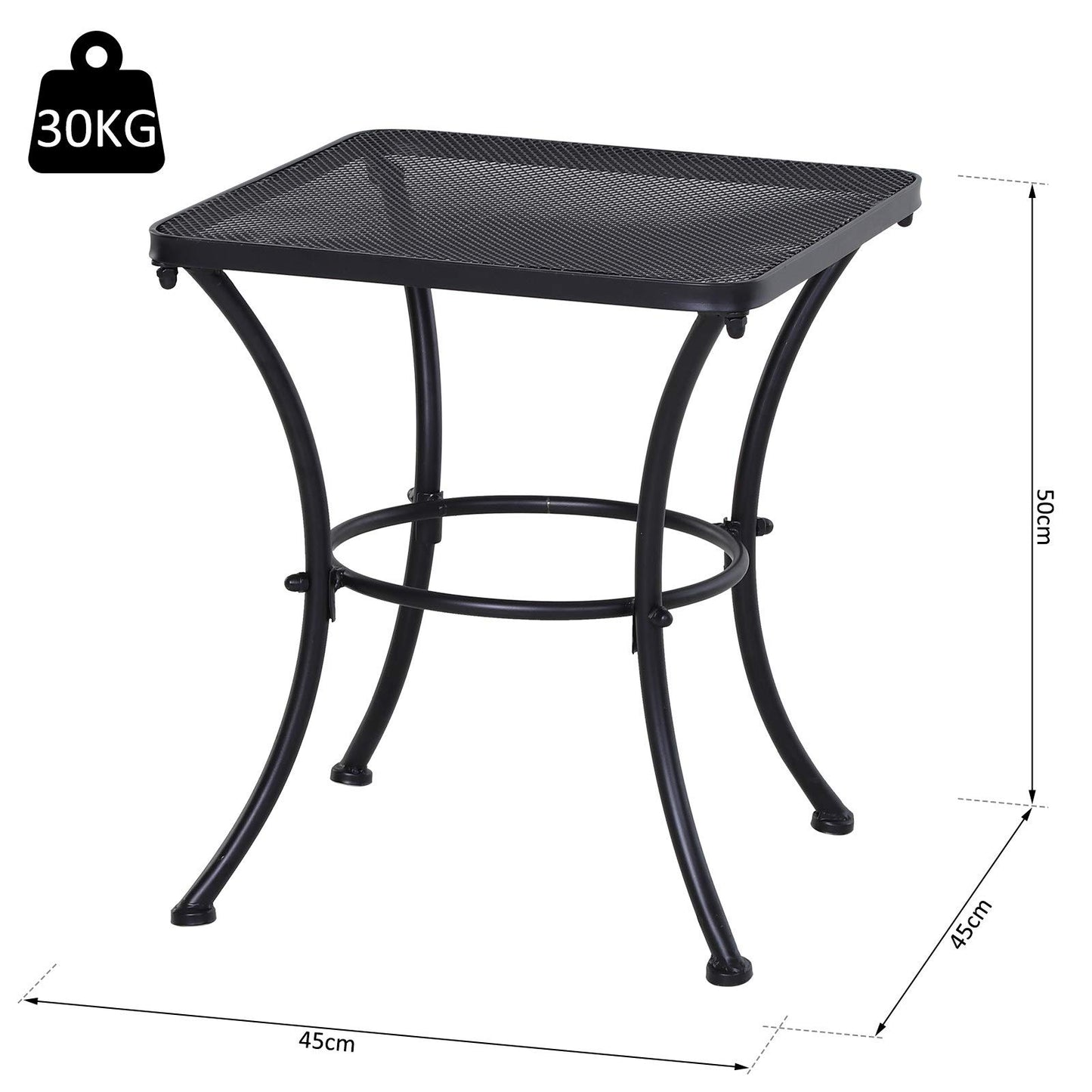 Outsunny 45cm Square Garden Table, Outdoor Metal Bistro Side Desk with Mesh Top, Black