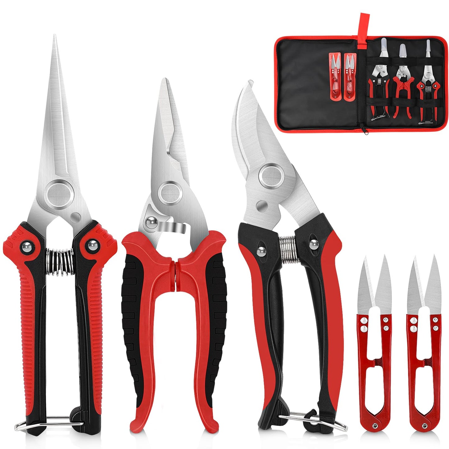 Chilymes Garden Secateurs, 5PCS Pruning Shears Set, Stainless Steel Sharp Blade, Professional Gardening Pruning Hand Tools Scissors Kit with Storage Bag