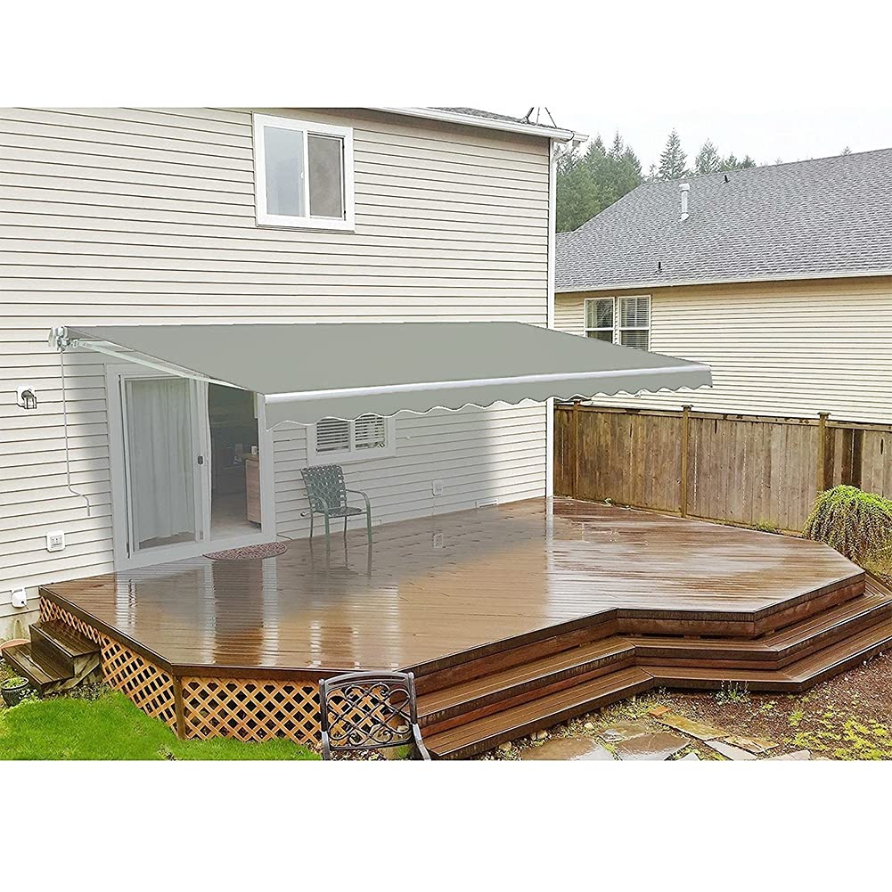 The Fellie DIY Manual Garden Awnings Patio Awning Retractable Canopy Outdoor Sun Shader, 4m x 3m, Grey