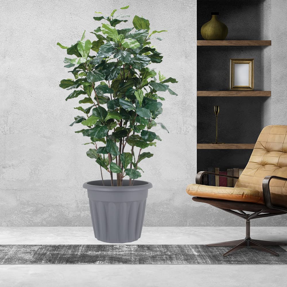 JMS we create smile (Set of 5) 40cm Large Upcycled Grey Plastic Round Planters Indoor/Outdoor Plant Pot Lightweight & Weather Resistant Garden Plant Herb Flower Nursery Pot