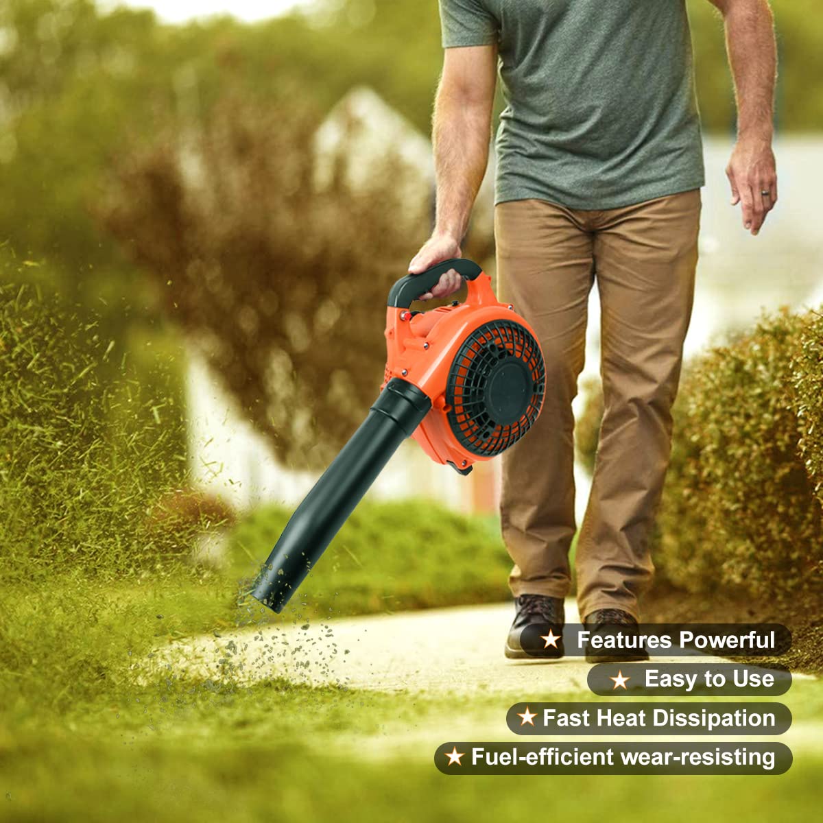 Cordless Petrol Garden Leaf Blower, Snow Grass Lawn Blowers Vacuum Powerful 26cc 2 Stroke Air Cooled Engine, Portable Handheld, for Blowing Leaves, Wood Chips, Dust, Garden Debris, Grass Cuttings