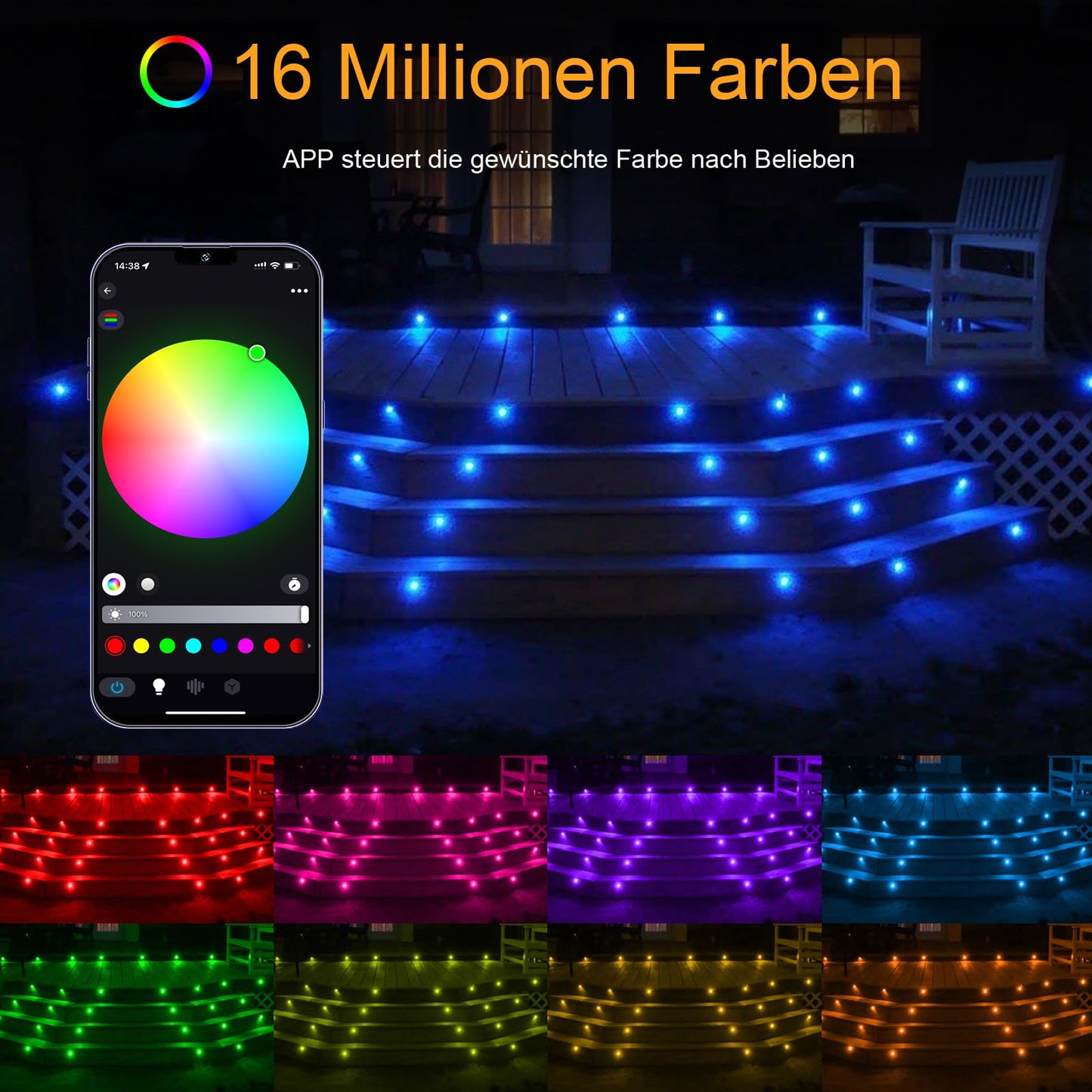 GEYUEYA Home LED Decking Lights RGBW, Ø45MM 12V Deck Light (RGB-Warm White) Led Plinth Light Kits for Terrace/Patio/Garden/Decoration-6 Packs