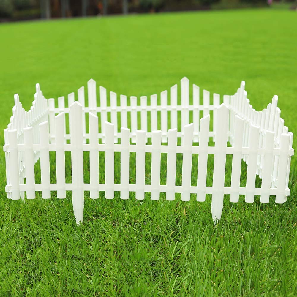 Pack of 8 White Garden Picket Fence Panels/Plastic Lawn Edging For Plant Borders And Flowerbeds (8)