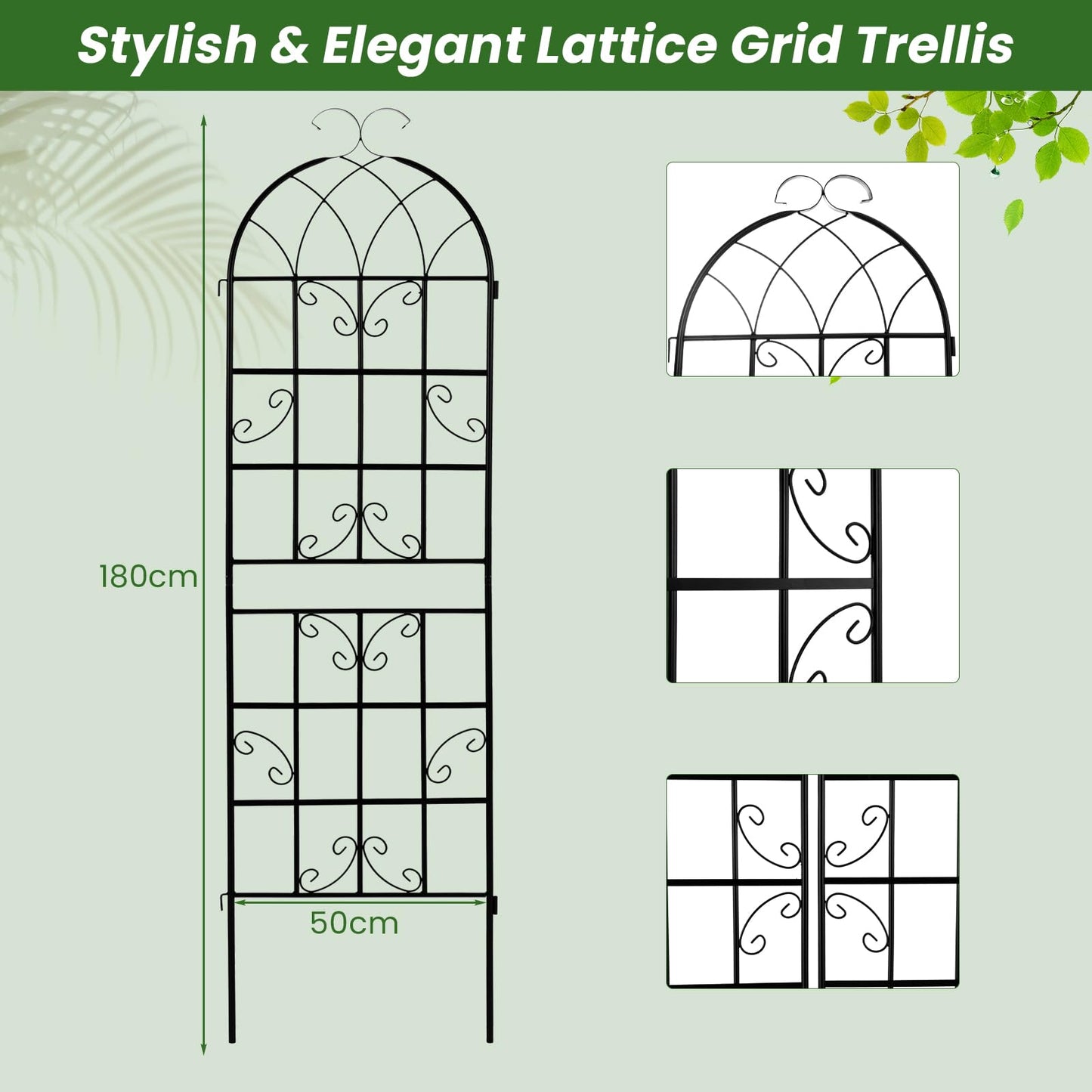 GiantexUK 180/220x50cm Garden Trellis, 6ft/7.2ft Tall Galvanized Metal Fence Climbing Plants Support Frame, Rustproof Lattice Grid Panels Barrier Edge Border for Rose Vine Vegetable (180x50cm, 4pcs)