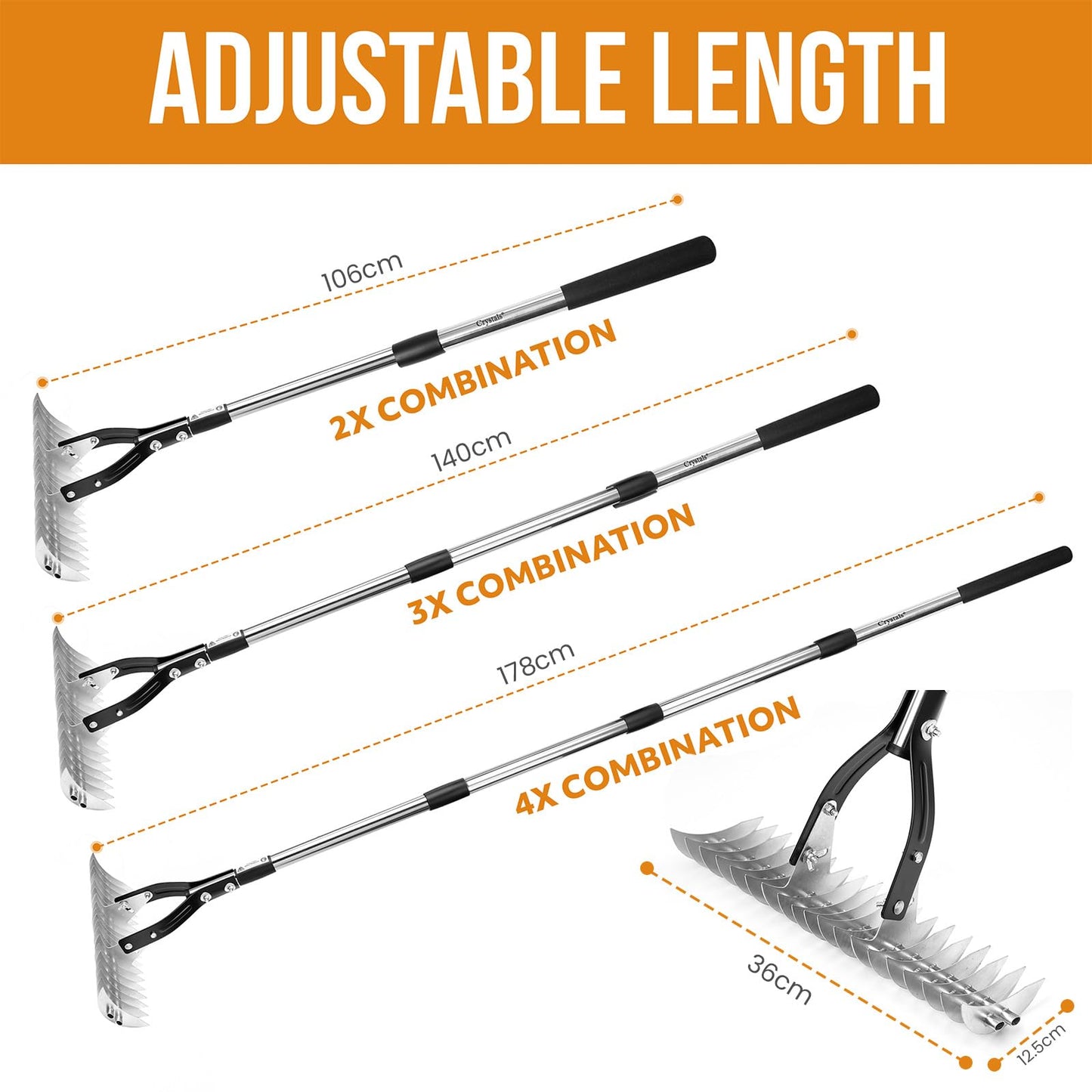 Thatch Rake | Lawn Thatching Rake with Steel Tines & Sturdy Handle | Efficient Grass Grooming Heavy-Duty Rake for Removing Dead Grass & Debris | Durable Garden & Soil Rake