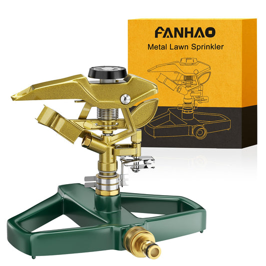 FANHAO Heavy Duty Pulsating Impact Lawn Sprinkler with Metal Base, 100% Metal Adjustable Circular Zinc Impulse Sprinkler for Yard Lawn, 360 Degree Large Area Coverage, Covers Up to 5800 sq. ft