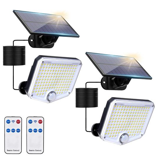 JumJam Solar Lights Outdoor, 153 LED Solar Security Lights Outdoor Motion Sensor, 3 Modes PIR Flood Light with Remote, IP65 Waterproof Garden Lights for Front Door Garage Backyard Outside, 2 Pack