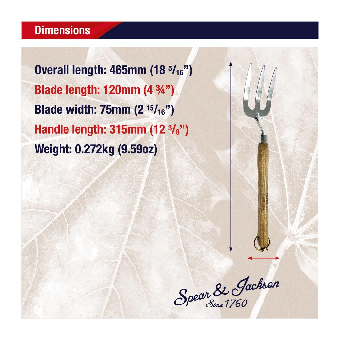 Spear & Jackson 5110WF Traditional Stainless Steel 12" Handle Weed Fork, Blue